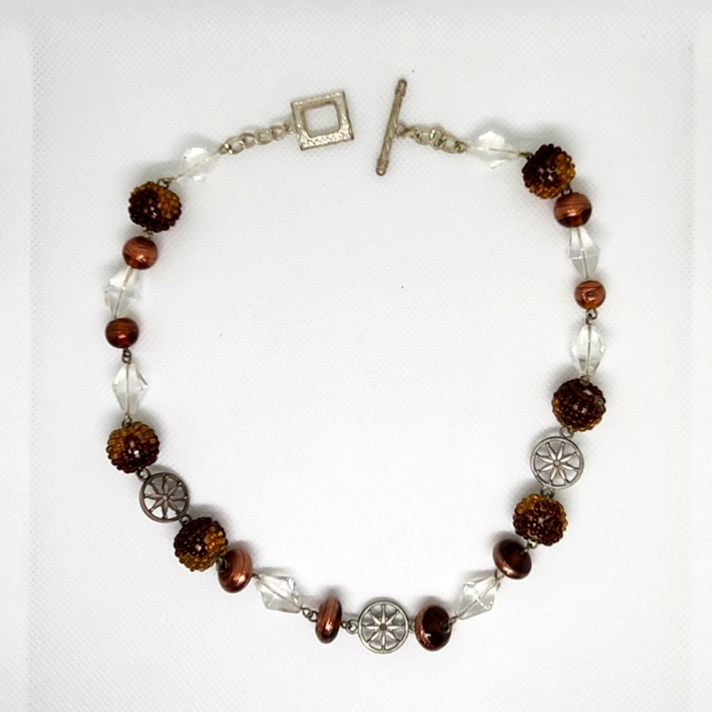Elegant Brown and Clear Beaded Necklace